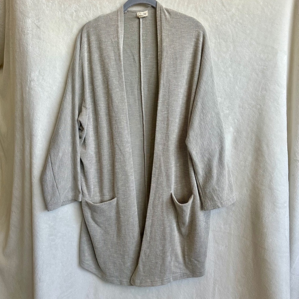 DONNI. Sandwash Ribbed Oversized Cardigan Duster Pockets Gray Anthropologie OSFA